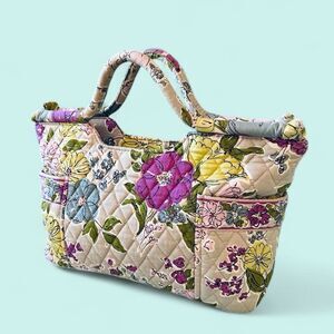Vera Bradley Small Handbag Emma in Watercolor Purse with Flowers Purple Yellow